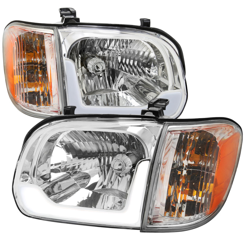 Spec-D 05-06 Toyota Tundra 05-07 Sequoia Led Bar Headlight Corner Light Combo Chrome Housing And Clear Lens With Sequential Turn Signal - Uses Stock Bulbs 2LCLH-TUN05-SQ-GO