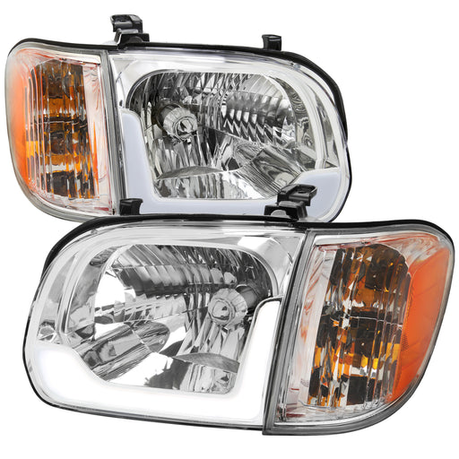 Spec-D 05-06 Toyota Tundra 05-07 Sequoia Led Bar Headlight Corner Light Combo Chrome Housing And Clear Lens With Sequential Turn Signal - Uses Stock Bulbs 2LCLH-TUN05-SQ-GO