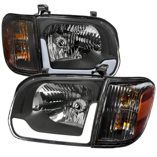 Spec-D 05-06 Toyota Tundra 05-07 Sequoia Led Bar Headlight Corner Light Combo Matte Black Housing And Clear Lens With Sequential Turn Signal - Uses Stock Bulbs 2LCLH-TUN05JM-SQ-GO