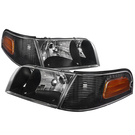 Spec-D 98-11 Ford Crown Victoria Black Euro Headlight With Corner 2LCLH-VIC98JM-EU
