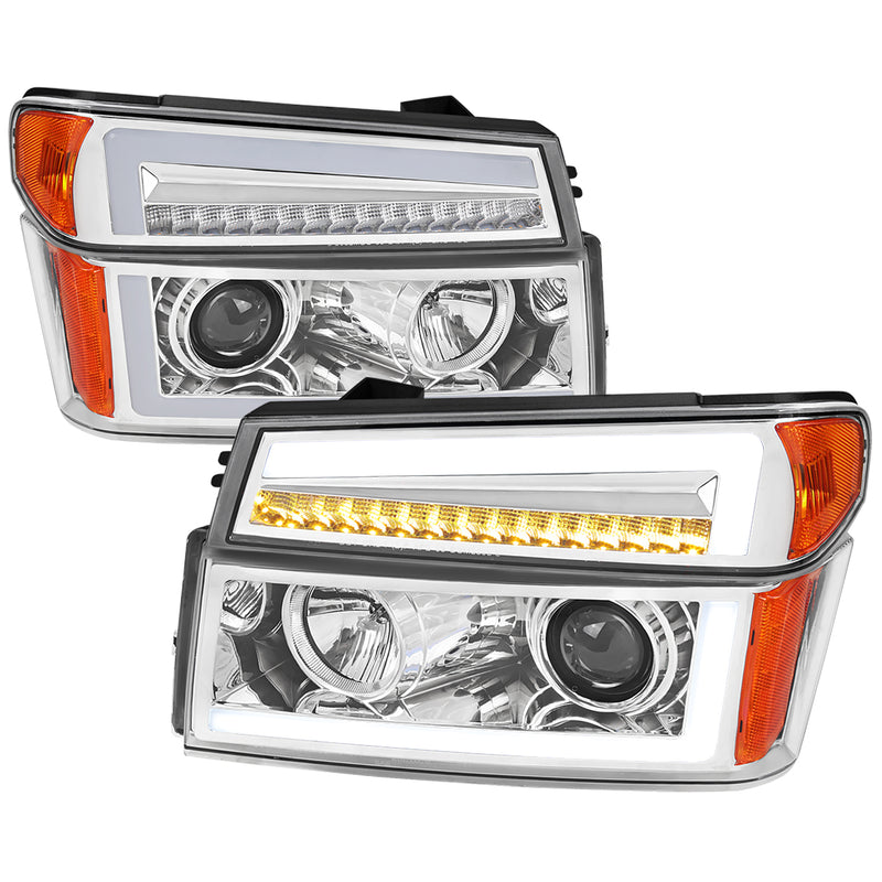 Spec-D 04-12 Chevrolet Colorado Projector Headlights With Led Bar Chrome Housing Clear Lens Switchback Led Light Bar Led Sequential Signal H1 Low & H7 High Included  2LCLHP-COL04-RS