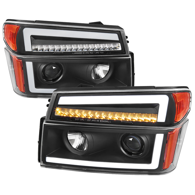 Spec-D 04-12 Chevrolet Colorado Canyon Projector Headlights With Led Bar Matte Black Housing Clear Lens Switchback Led Light Bar Led Sequential Signal H1 Low & H7 High Included  2LCLHP-COL04JM-RS