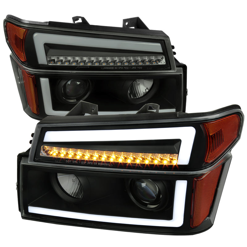 Spec-D 04-12 Chevrolet Colorado Projector Headlights With Led Bar Black Housing Smoked Lens Switchback Led Light Bar Led Sequential Signal H1 Low & H7 High Included  2LCLHP-COL04SM-RS