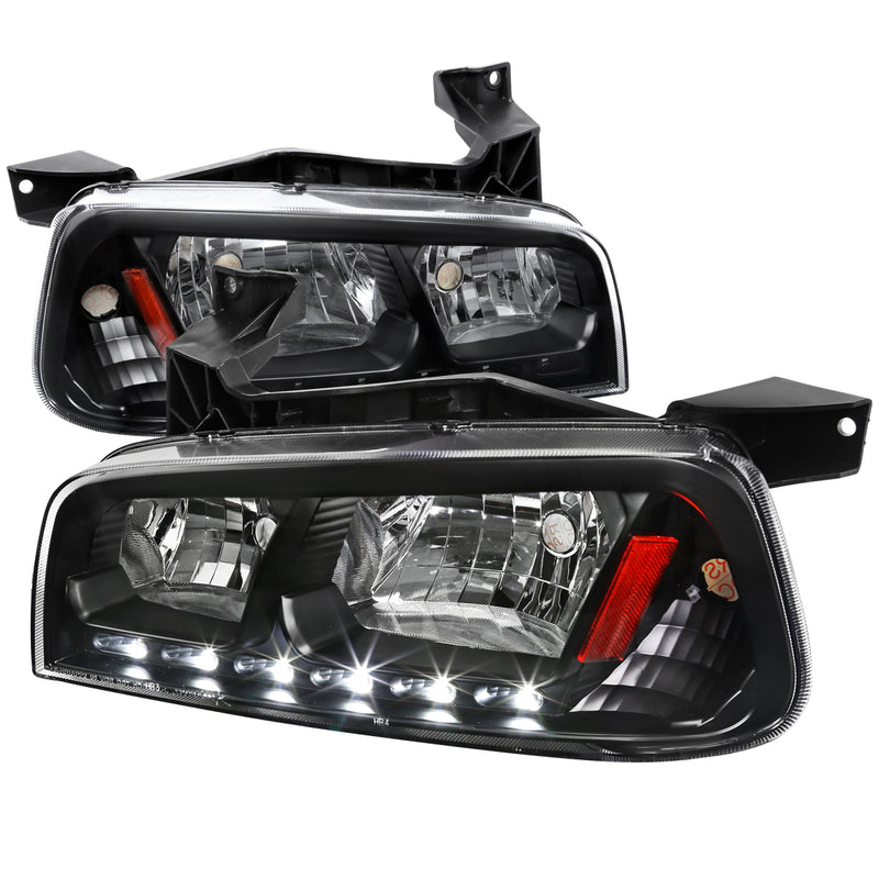Spec-D 05-10 Dodge Charger 1 Piece Headlights - Black 2LH-CHG051PCJM-RS