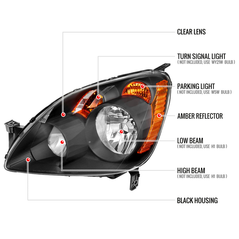 Spec-D 02-04 Honda Cr-V Headlights Matte Black Housing Clear Lens Japan Built Only - No Bulbs Included 2LH-CRV05JM-JP-GO