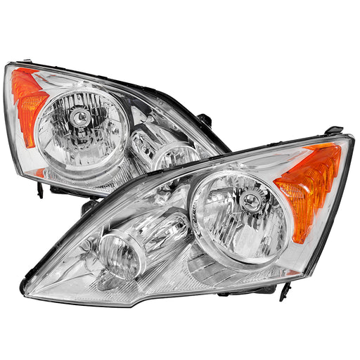 Spec-D 07-11 Honda Cr-V Headlights Chrome Housing Clear Lens With Amber Reflector - No Bulbs Included 2LH-CRV07-GO