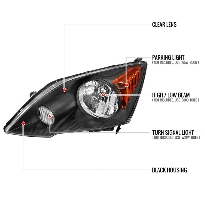 Spec-D 07-11 Honda Cr-V Headlights Black Housing Clear Lens With Amber Reflector - No Bulbs Included 2LH-CRV07JM-GO