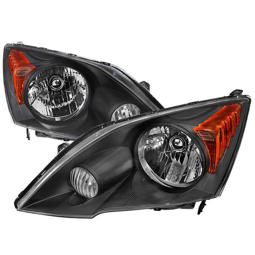 Spec-D 07-11 Honda Cr-V Headlights Black Housing Clear Lens With Amber Reflector - No Bulbs Included 2LH-CRV07JM-GO