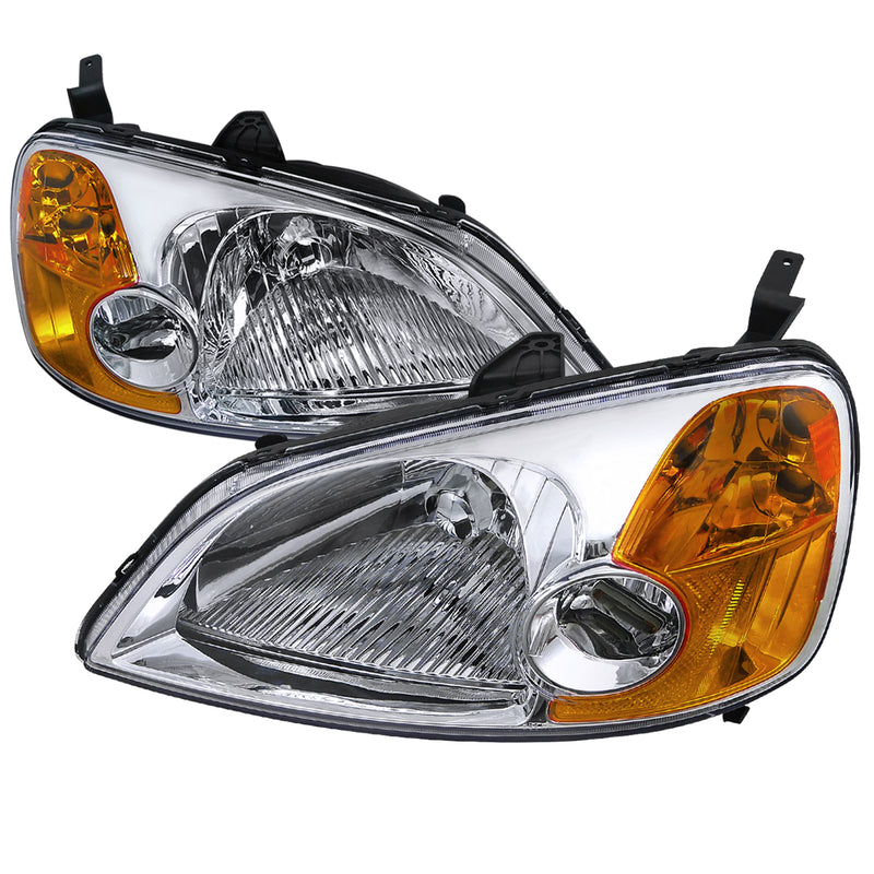 Spec-D 01-03 Honda Civic Crystal Housing Headlights Chrome 2LH-CV01-RS