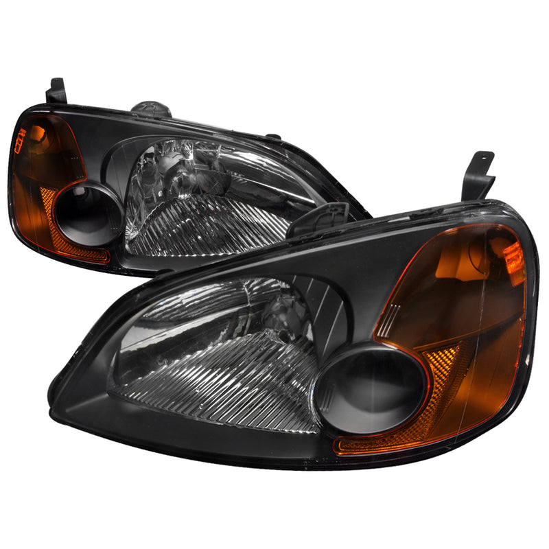Spec-D 01-03 Honda Civic Crystal Housing Headlights Black 2LH-CV01JM-RS