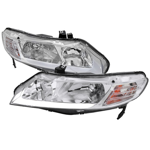 Spec-D 06-11 Honda Civic 4 Door Sedan Oe Style Headlights With Led Bar Chrome Housing And Clear Lens - Uses Stock Bulbs 2LH-CV064-G3-GO