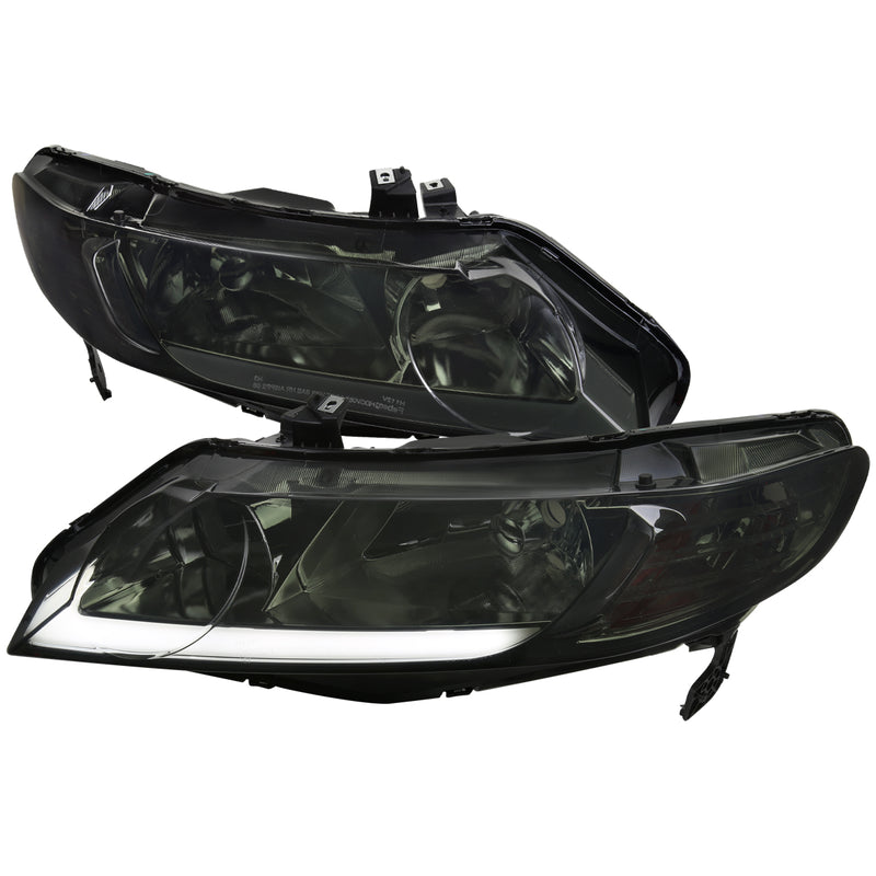 Spec-D 06-11 Honda Civic Sedan Oe Headlights With Led Bar Chrome Housing And Smoked Lens - Uses Stock Bulbs 2LH-CV064G-G3-GO