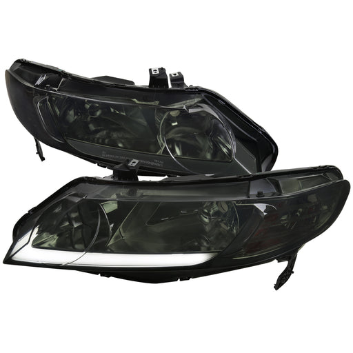 Spec-D 06-11 Honda Civic Sedan Oe Headlights With Led Bar Chrome Housing And Smoked Lens - Uses Stock Bulbs 2LH-CV064G-G3-GO