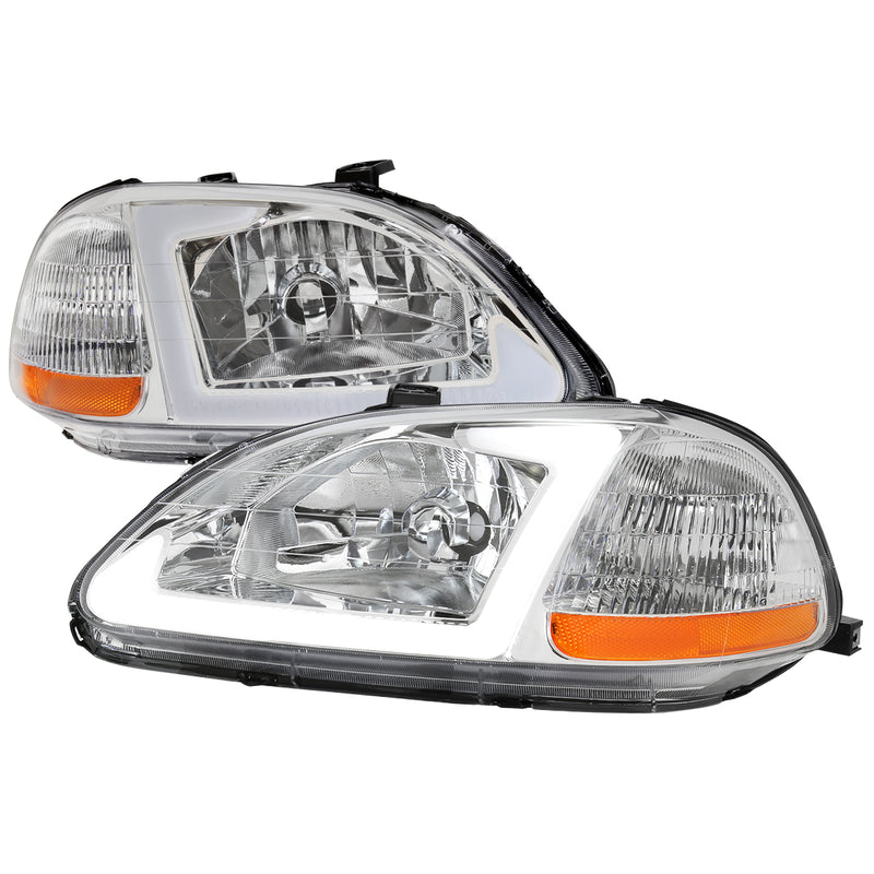 Spec-D 96-98 Honda Civic Oe Headlight With Led Bar Chrome Housing Clear Lens - Uses Stock Bulbs 2LH-CV96-G3-GO