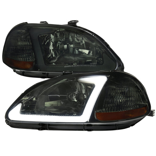 Spec-D 96-98 Honda Civic Headlight Chrome Housing And Smoked Lens With Led Bar - Oe Style Amber Reflector - Uses Stock Bulbs 2LH-CV96G-G3-GO