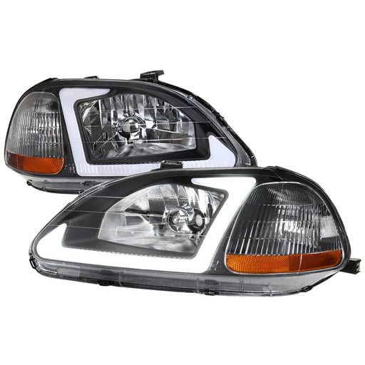 Spec-D 96-98 Honda Civic Oe Headlight With Led Bar Black Housing Clear Lens - Uses Stock Bulbs 2LH-CV96JM-G3-GO