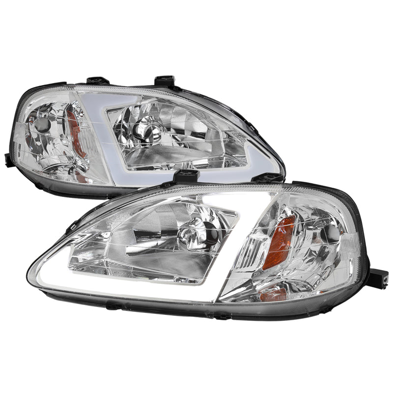 Spec-D 99-00 Honda Civic Oe Headlight With Led Bar Chrome Housing Clear Lens - Uses Stock Bulbs 2LH-CV99-G3-GO
