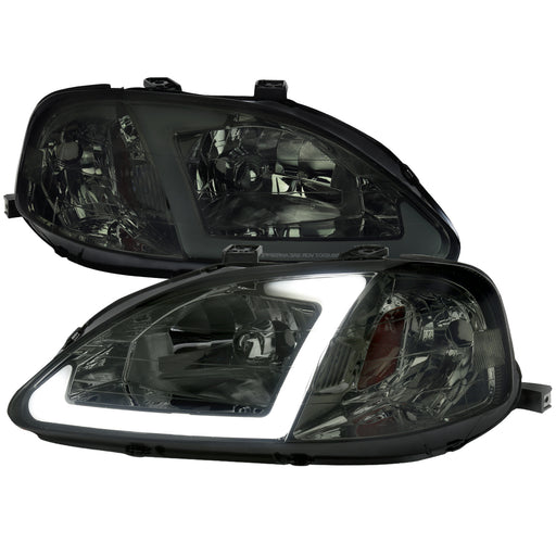 Spec-D 99-00 Honda Civic Headlight Chrome Housing And Smoked Lens With Led Bar - Oe Style Amber Reflector - Uses Stock Bulbs 2LH-CV99G-G3-GO