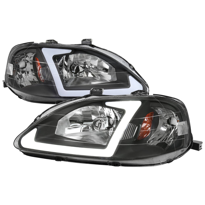 Spec-D 99-00 Honda Civic Oe Headlight With Led Bar Black Housing Clear Lens - Uses Stock Bulbs 2LH-CV99JM-G3-GO