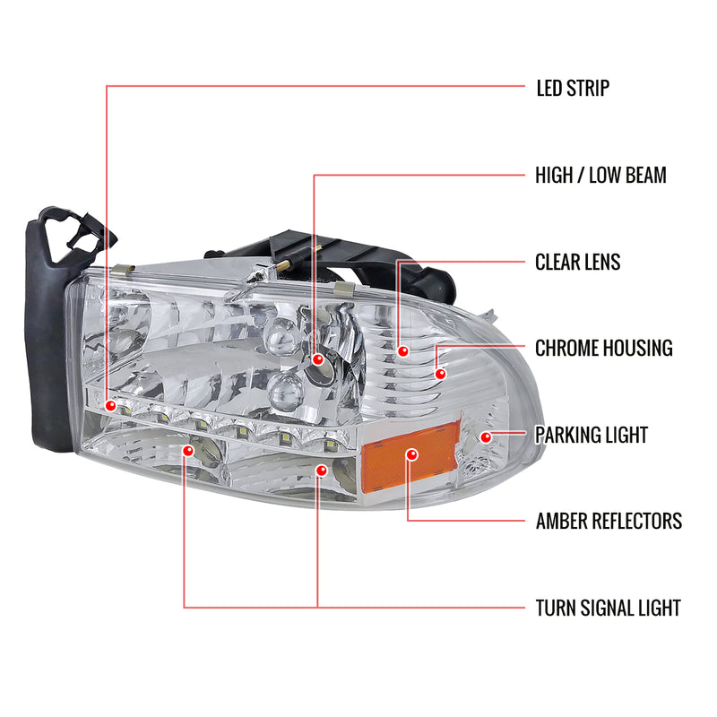 Spec-D 97-04 Dodge  Dakota  Chrome Headlight With Led 2LH-DAK97-RS
