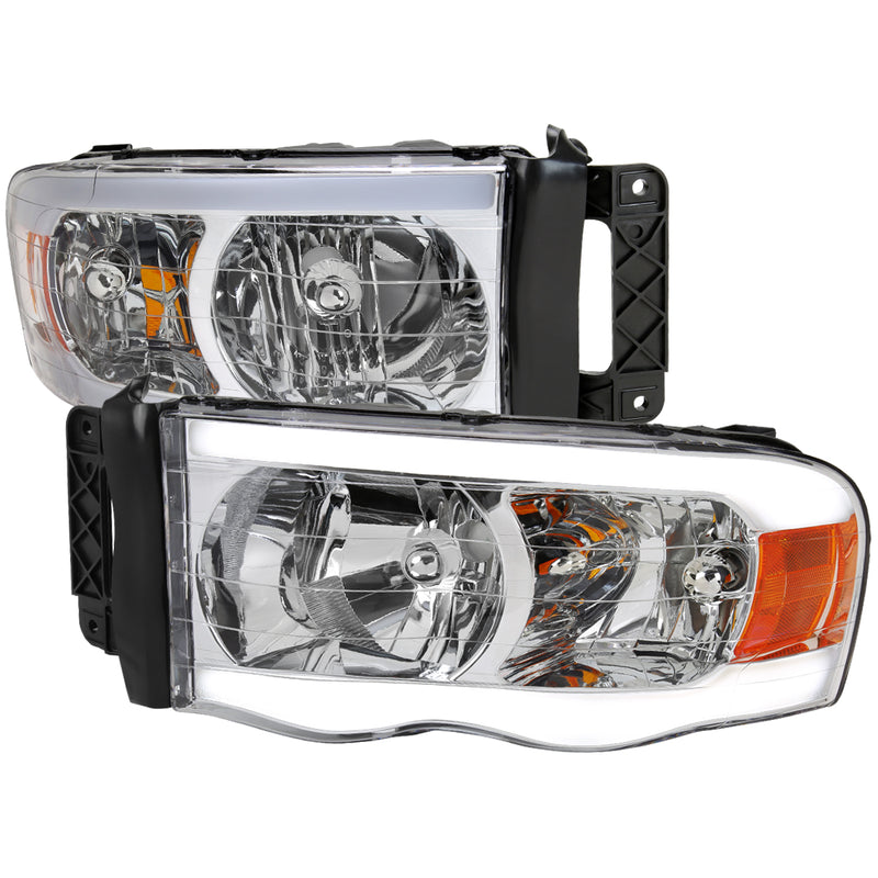 Spec-D 02-05 Dodge Ram Led Bar Headlight With Chrome Housing Clear Lens And Amber Reflector 2LH-DGP02-G3-GO