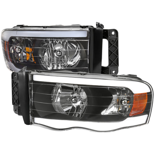 Spec-D 02-05 Dodge Ram Led Bar Headlight With Black Housing Clear Lens And Amber Reflector 2LH-DGP02JM-G3-GO