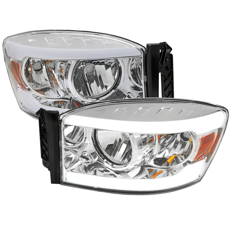 Spec-D 06-08 Dodge Ram Headlights With Led Bar Chrome Housing Clear Lens 2LH-DGP06-G3-GO