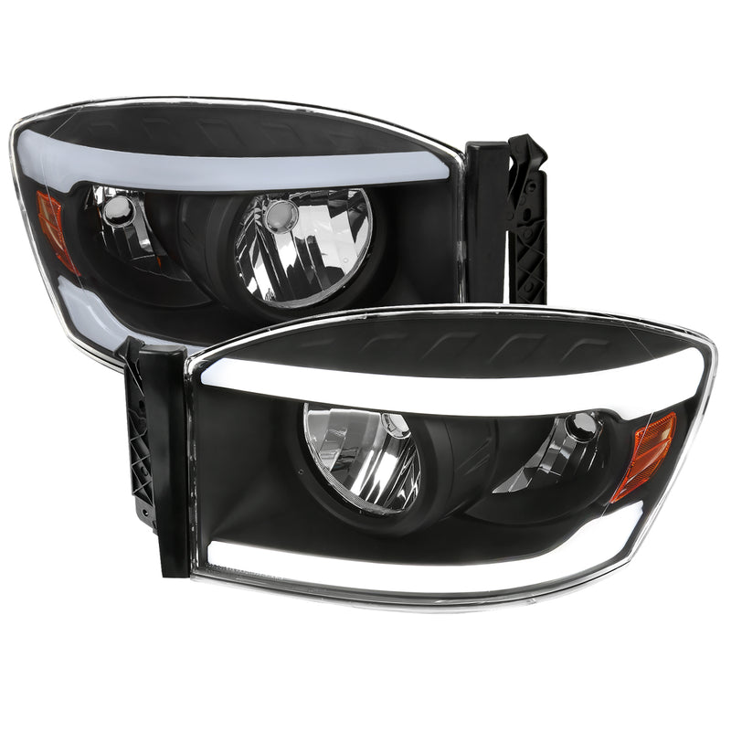Spec-D 06-08 Dodge Ram Headlights With Led Bar Matte Black Housing Clear Lens 2LH-DGP06JM-G3-GO