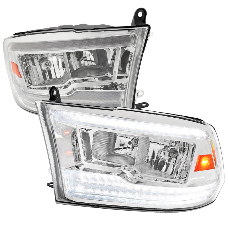 Spec-D 09-19 Dodge Ram Switchback Led Bar Headlight Chrome Housing And Clear Lens - Facelift Style - Amber Reflector - Led Sequential Signal - Breathing Light Effect - H7 Low Beam H7 High Beam 2LH-DGP09-G3-RS