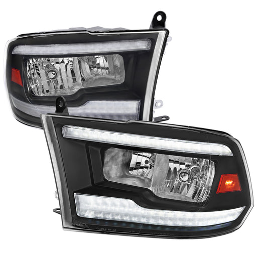 Spec-D 09-19 Dodge Ram Switchback Led Bar Headlight Matte Black Housing And Clear Lens - Facelift Style - Amber Reflector - Led Sequential Signal - Breathing Light Effect - H7 Low Beam H7 High Beam 2LH-DGP09JM-G3-RS