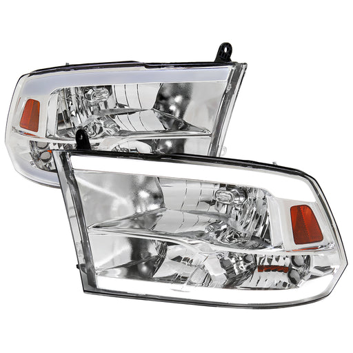 Spec-D 09-19 Dodge Ram Quad Headlights With Led Bar Matte Black Housing Clear Lens 2LH-DGP09Q-G3-GO