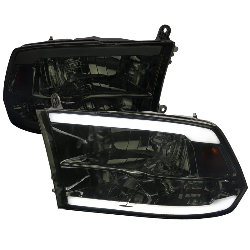 Spec-D 09-19 Dodge Ram Healights With Led Bar Chrome Housing And Smoked Lens 2LH-DGP09QG-G3-GO