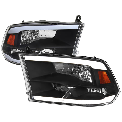 Spec-D 09-19 Dodge Ram Projector Healights With Led Bar Clear Lens Matte Black Housing And Amber Reflector 2LH-DGP09QJM-G3-GO