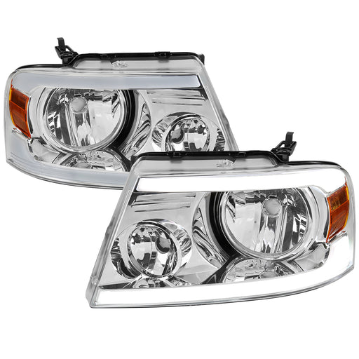 Spec-D 04-08 Ford F-150 Headlights With Led Bar Clear Lens Chrome Housing And Amber Reflector 2LH-F15004-G3-GO