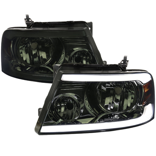 Spec-D 04-08 Ford F-150 Healights With Led Bar Chrome Housing And Smoked Lens 2LH-F15004G-G3-GO