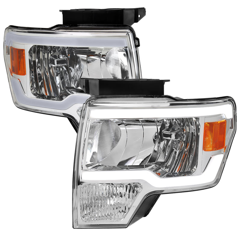 Spec-D 09-14 Ford F150 Led Bar Headlight With Chrome Housing Clear Lens And Amber Reflector 2LH-F15009-G3-GO