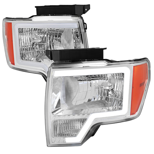 Spec-D 09-14 Ford F150 Led Bar Headlights With Chrome Housing And Clear Lens Amber Reflector - Uses Stock H13 Bulbs 2LH-F15009-G3-RS