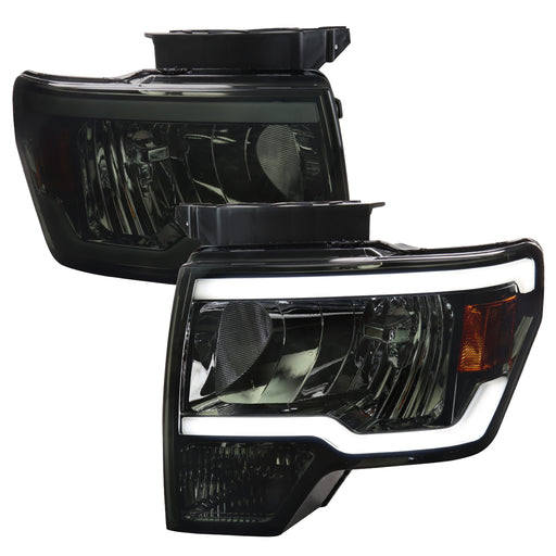 Spec-D 09-14 Ford F-150 Healights With Led Bar Chrome Housing And Smoked Lens 2LH-F15009G-G3-GO