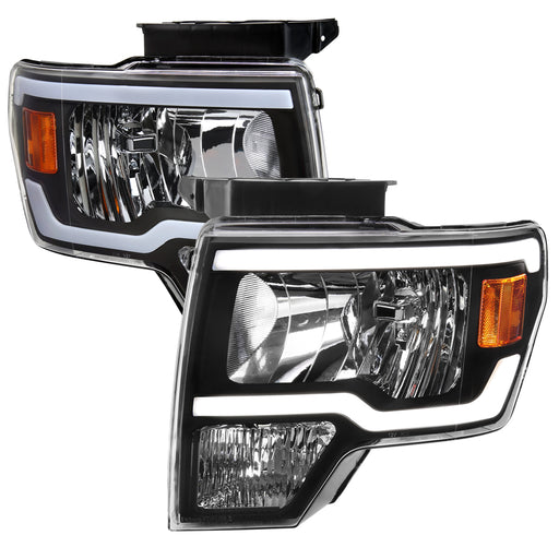 Spec-D 09-14 Ford F150 Led Bar Headlight With Black Housing Clear Lens And Amber Reflector 2LH-F15009JM-G3-GO