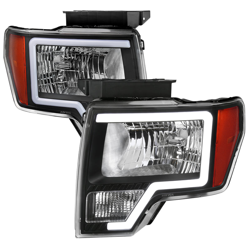 Spec-D 09-14 Ford F-150 Led Bar Style Headlights With Matte Black Housing Clear Lens And Amber Reflector 2LH-F15009JM-G3-RS