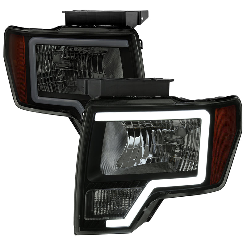 Spec-D 09-14 Ford F-150 Healights With Led Bar Black Housing And Smoked Lens Uses Stock H13 Bulbs 2LH-F15009SM-G3-RS