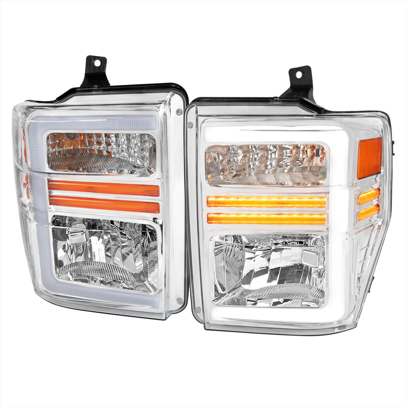 Spec-D 08-10 Ford F250 Led Bar Tail Lights Sequential Turn Signal Chrome Housing Clear Lens 2LH-F25008-G3-GO