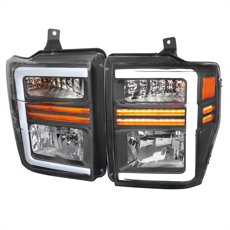Spec-D 08-10 Ford F250 Led Bar Tail Lights Sequential Turn Signal Matte Black Housing Clear Lens 2LH-F25008JM-G3-GO