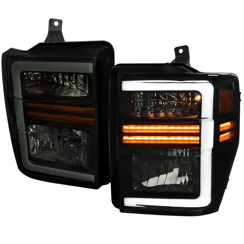 Spec-D 08-10 Ford F250 Led Bar Headlights With Sequential Turn Signal Matte Black Housing Smoked Lens - High And Low Beam Not Included 3157 Signal Included  2LH-F25008SM-G3-GO