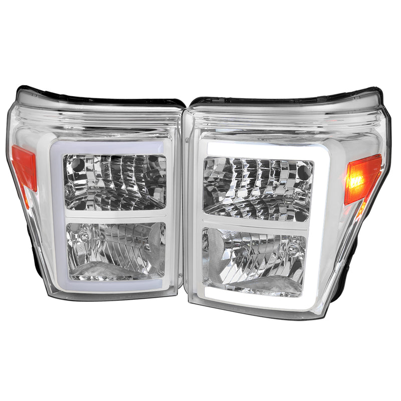 Spec-D 11-16 Ford F250 Headlights With Led Bar Chrome Housing And Clear Lens 2LH-F25011-G3-RS