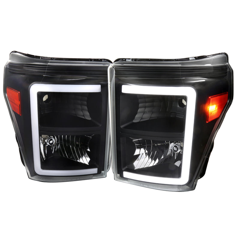 Spec-D 11-16 Ford F250 Led Light Bar Headlights With Matte Black Housing And Clear Lens - Uses Stock Bulbs - Lighting Effect 2LH-F25011JM-G3-RS