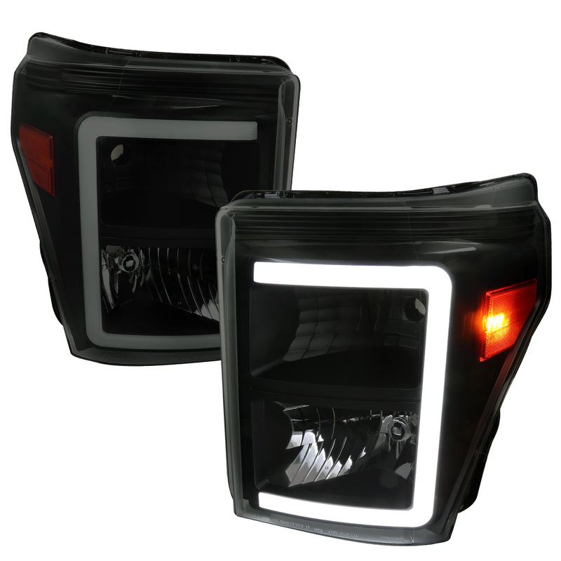 Spec-D 11-16 Ford F250 Led Light Bar Headlights With Matte Black Housing And Smoked Lens - Uses Stock Bulbs - Lighting Effect 2LH-F25011SM-G3-RS