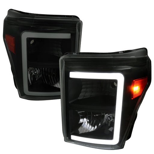 Spec-D 11-16 Ford F250 Led Light Bar Headlights With Matte Black Housing And Smoked Lens - Uses Stock Bulbs - Lighting Effect 2LH-F25011SM-G3-RS