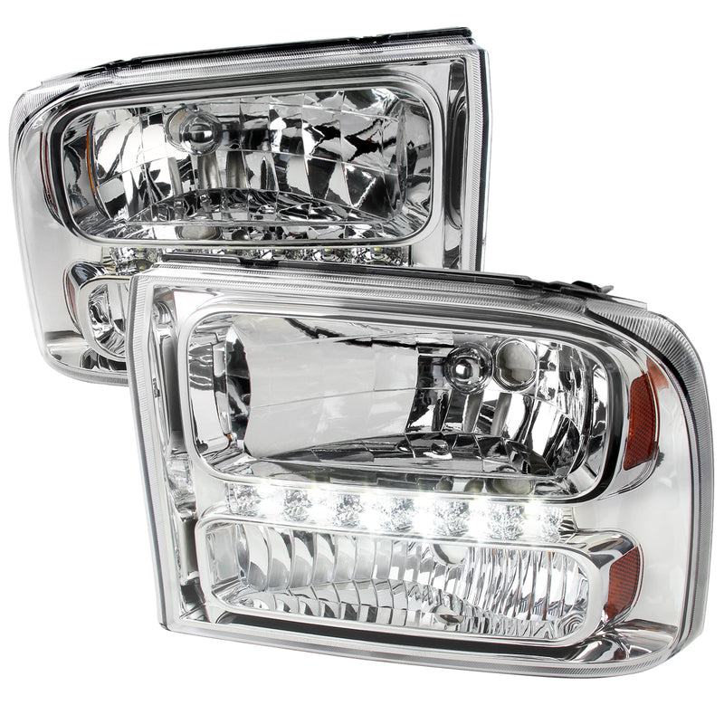 Spec-D 99-04 Ford F250 1 Piece Chrome Euro Headlights With Led 2LH-F250991PC-RS