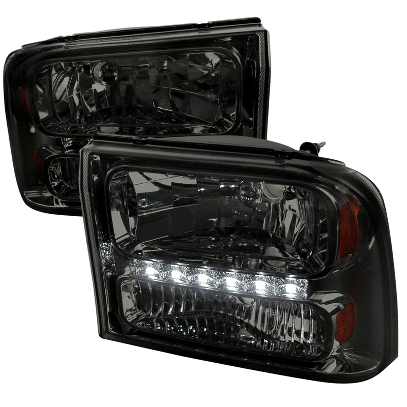 Spec-D 99-04 Ford F250 1 Piece Smoke Euro Headlights With Led 2LH-F250991PCG-RS